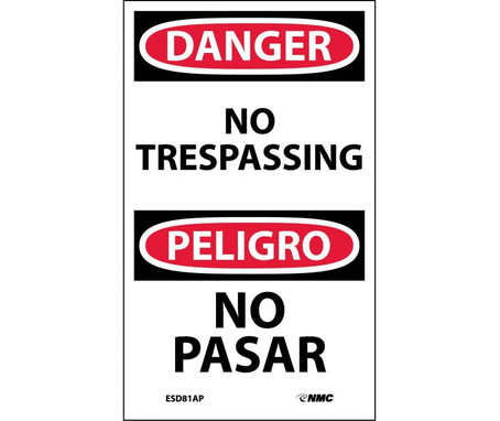 Danger: No Trespassing - Bilingual - 5X3 - PS Vinyl - Pack of 5 - ESD81AP