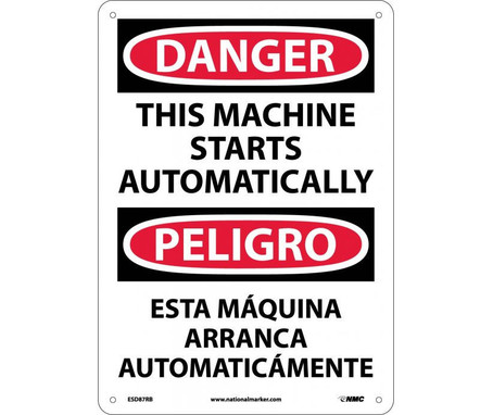 Danger: This Machine Starts Automatically (Bilingual) - 14X10 - Rigid Plastic - ESD87RB