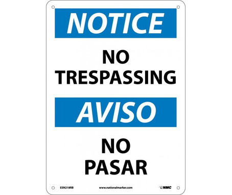 Notice: No Trespassing Bilingual - 14X10 - Rigid Plastic - ESN218RB