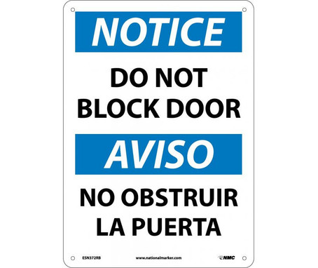 Notice: Do Not Block Door - Bilingual - 14X10 - Rigid Plastic - ESN372RB