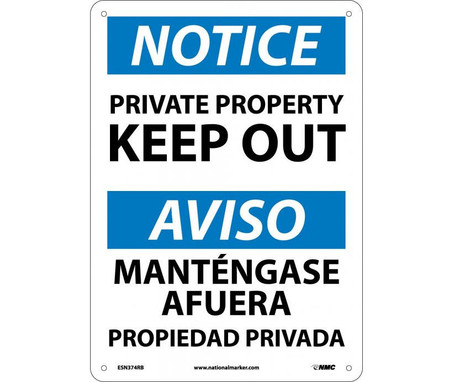 Notice: Private Property Keep Out - Bilingual - 14X10 - Rigid Plastic - ESN374RB