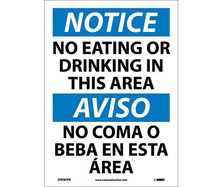 Notice: No Eating Or Drinking In This Area - Bilingual - 14X10 - PS Vinyl - ESN383PB