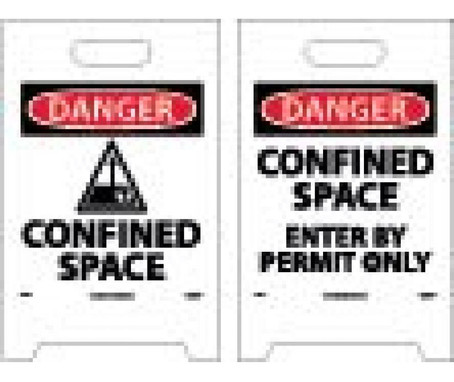 Floor Sign - Dbl Side - Danger: Confined Space Danger: Confined Space Enter By Permit Only - 19X12 - FS33