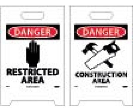 Floor Sign - Dbl Side - Danger: Restricted Area Danger: Construction Area - 19X12 - FS35