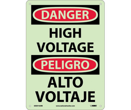 Danger: High Voltage - Bilingual - 14X10 - Glo Rigid Plastic - GESD102RB