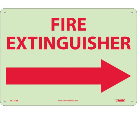 Fire - Fire Extinguisher - Right Arrow - 10X14 - Rigid Plasticglow - GL131RB