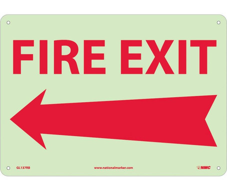 Fire - Fire Exit - Left Arrow - 10X14 - Rigid Plasticglow - GL137RB