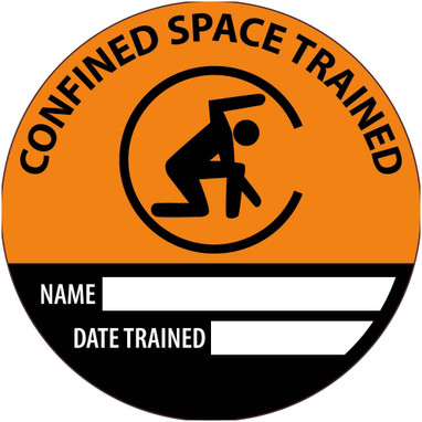 Hard Hat Label Confined Space Trained Name Date Trained - 2" Dia - Reflective PS Vinyl - Pack of 25 - HH141R