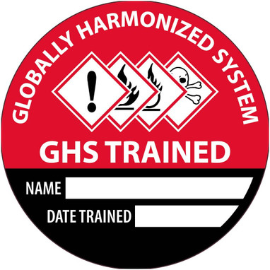 Hard Hat Label - Globally Harmonized System Ghs Trained Name Date Trained - 2" Dia - Reflective PS Vinyl - Pack of 25 - HH144R