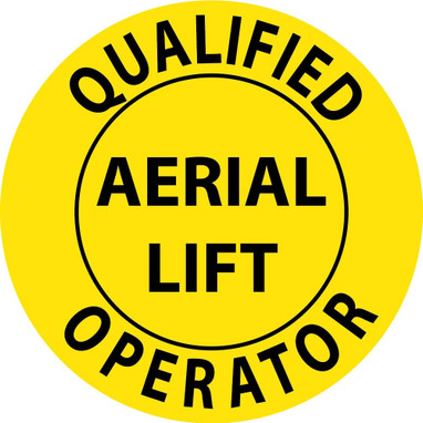 Hard Hat Label - Qualified Aerial Lift Operator - 2"Dia. Reflective PS Vinyl - Pack of 25 - HH84R