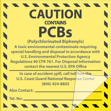 Self-Laminating Labels - Caution Contains Pcbs. - 6X6 - PS Vinyl - Pack of 25 - HW4SL25