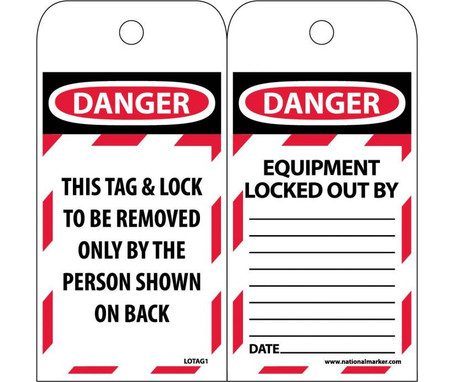 Tags - Lockout - Danger: This Tag & Lock To Be Removed Only - 6X3 - Polytag - Box Of 100 - LOTAG1ST100