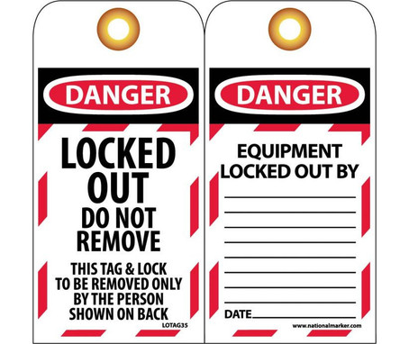 Tags - Danger: Locked Out Do Not Remove - 6X3 - Synthetic Paper - Pack of 25 (Hole) - LOTAG35ST