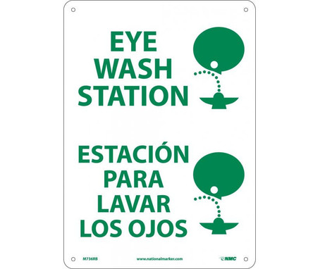 Eye Wash Station (Graphic) - Bilingual - 14X10 - Rigid Plastic - M736RB