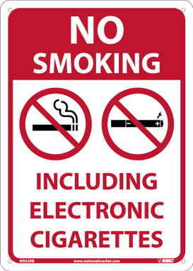 No Smoking - Including Electronic Cigarettes - 14X10 - Pressure Rigid Plstic - M952RB