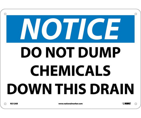 Notice: Do Not Dump Chemicals Down This Drain - 10X14 - .040 Alum - N212AB