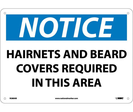 Notice: Hairnets And Beard Covers Required In This Area - 10X14 - .040 Alum - N280AB