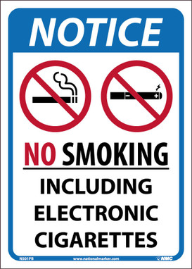 Notice No Smoking Including Electronic Cigarettes - - 14X10 - Pressure Sensitive Vinyl - N501PB