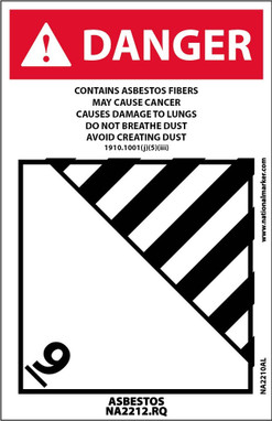 Label - Danger: Contains Asbestos Fibers Avoid Creating Dust - Cancer And Lung Disease Hazard Asbestos Na2210 - 4X6 - PS Paper - 500/Rl - NA2210AL
