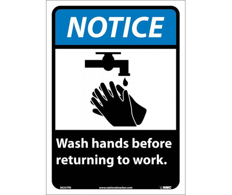 Notice: Wash Hands Before Returning To Work (W/Graphic) - 14X10 - PS Vinyl - NGA7PB