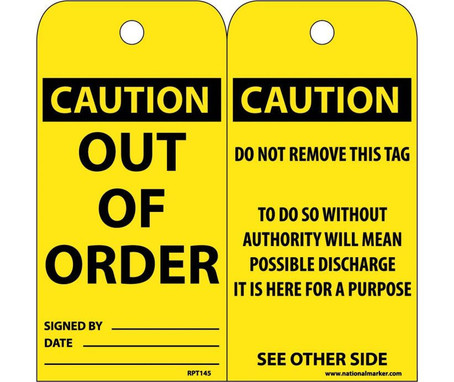 Tags - Out Of Order - 6X3 - .015 Mil Unrip Vinyl - 25 Pk - RPT145