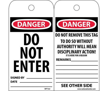 Tags - Danger: Do Not Enter - 6X3 - Unrip Vinyl - Pack of 25 - RPT163