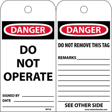 Tags - Danger: Do Not Operate - 6X3 - Cardstock - Pack of 25 - RPT1B