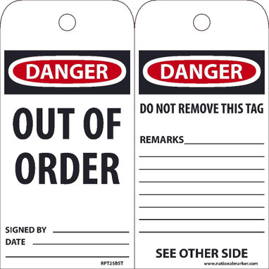 Ez Pull Tags - Danger: Out Of Order - 6X3 - Tags On A Roll - Box Of 250 - RPT25BST250