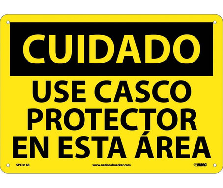 Cuidado - Casco Requerido En Esta Area - 10X14 - .040 Alum - SPC31AB