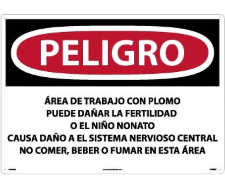 Peligro Lead Work Area May Damage Fertility  Do Not Eat - Drink Or Smoke In This Area (Spanish) - 20 X 28 - Rigid Plastic - SPD26RD