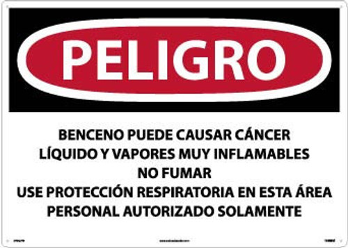 Peligro Benzene May Cause Cancer  Area Authorized Personnel Only (Spanish) - 20 X 28 - PS Vinyl - SPD27PD