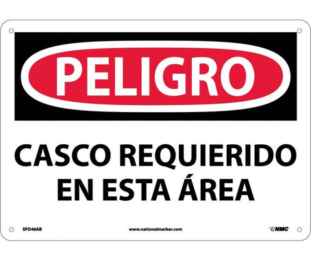 Peligro - Casco Requerido En Esta Area - 10X14 - .040 Alum - SPD46AB