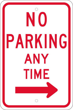 No Parking Any Time (W/ Right Arrow) - 18X12 - .080 Egp Ref Alum - TM15J