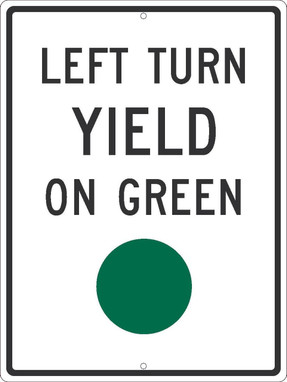 Left Turn Yield On Green(Graphic Green Dot)Sign - 24X18 - .080 Hip Ref Alum - TM534K