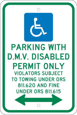 Parking By Disabled Permit Only -18X12 - .080 Egp Ref Alum Sign - TMS332J