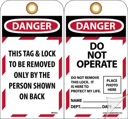 Tags - Danger: Do Not Operate - 7 3/8X4 - Cardstock Self Laminating Pack Of 10 W/ Grommets - JMTAG2