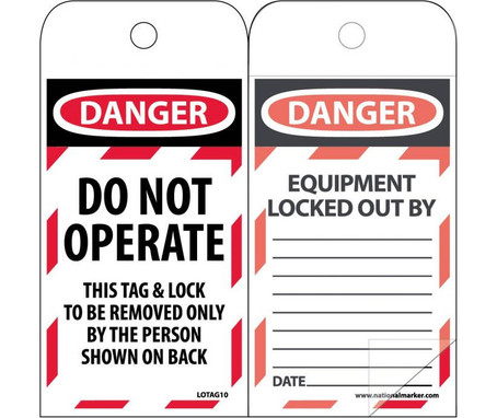 Self Laminating Tags - Lockout - Danger: Do Not Operate This Tag & Lock - 6X3 - Polytag - Box Of 150 - LOTAG10SL150