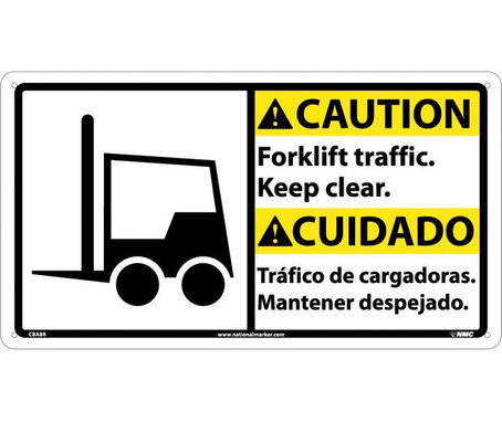 Caution: Forklift Traffic Keep.. (Bilingual W/Graphic) - 10X18 - Rigid Plastic - CBA8R