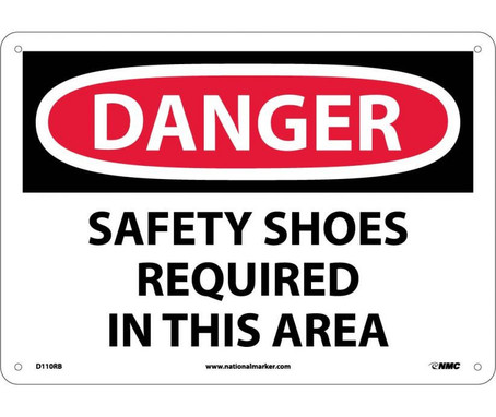 Danger: Safety Shoes Required In This Area - 10X14 - Rigid Plastic - D110RB