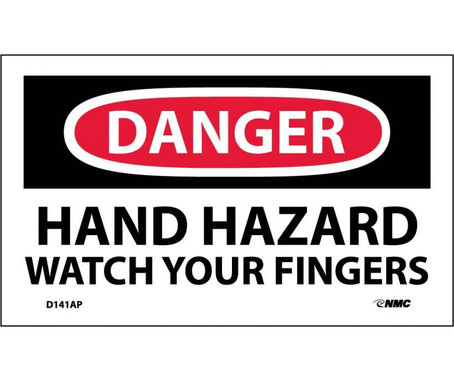 Danger: Hand Hazard Watch Your Fingers - 3X5 - PS Vinyl - Pack of 5 - D141AP