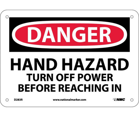 Danger: Hand Hazard Turn Off Power Before - 7X10 - Rigid Plastic - D283R