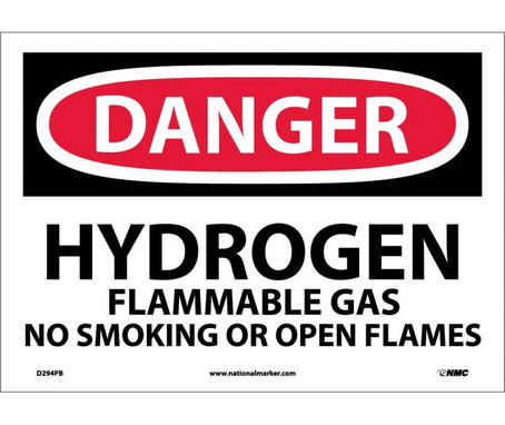 Danger: Hydrogen Flammable Gas No Smoking Or Open - 10X14 - PS Vinyl - D294PB