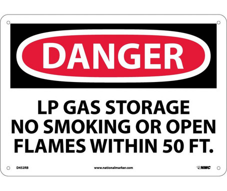 Danger: Lp Gas Storage No Smoking Or Open - 10X14 - Rigid Plastic - D452RB