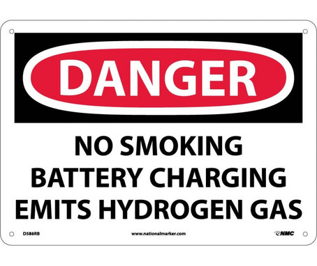 Danger: No Smoking Battery Charging Emits Hydrogen Gas - 10X14 - Rigid Plastic - D586RB