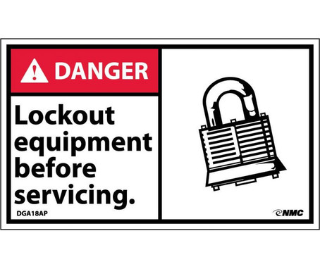 Danger: Lockout Equipment Before Servicing (Graphic) - 3X5 - PS Vinyl - Pack of 5 - DGA18AP