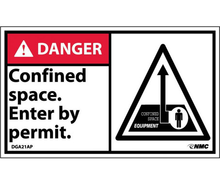 Danger: Confined Space Enter By Permit (Graphic) - 3X5 - PS Vinyl - Pack of 5 - DGA21AP