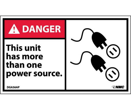 Danger: This Units Has More Than One Power Source - 3X5 - PS Vinyl - Pack of 5 - DGA56AP