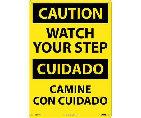 Caution: Watch Your Step (Bilingual) - 20X14 - Rigid Plastic - ESC203RC