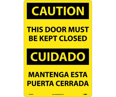 Caution: This Door Must Be Kept Closed (Bilingual) - 20X14 - Rigid Plastic - ESC402RC