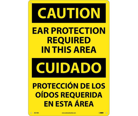 Caution: Ear Protection Required In This Area (Bilingual) - 20X14 - Rigid Plastic - ESC73RC